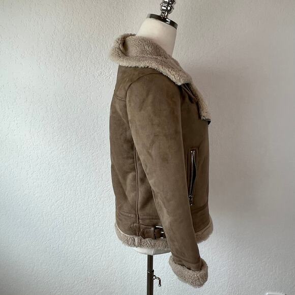 Zara Neutral Moto Jacket size XS Shearling - Picture 6 of 12